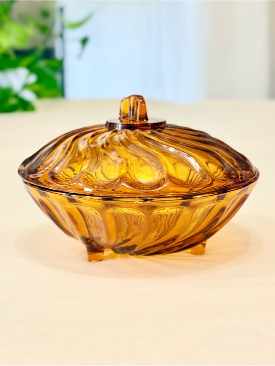 Nadir Figueiredo Other - Vintage Nadir Figueiredo Amber Glass Lidded Candy Dish